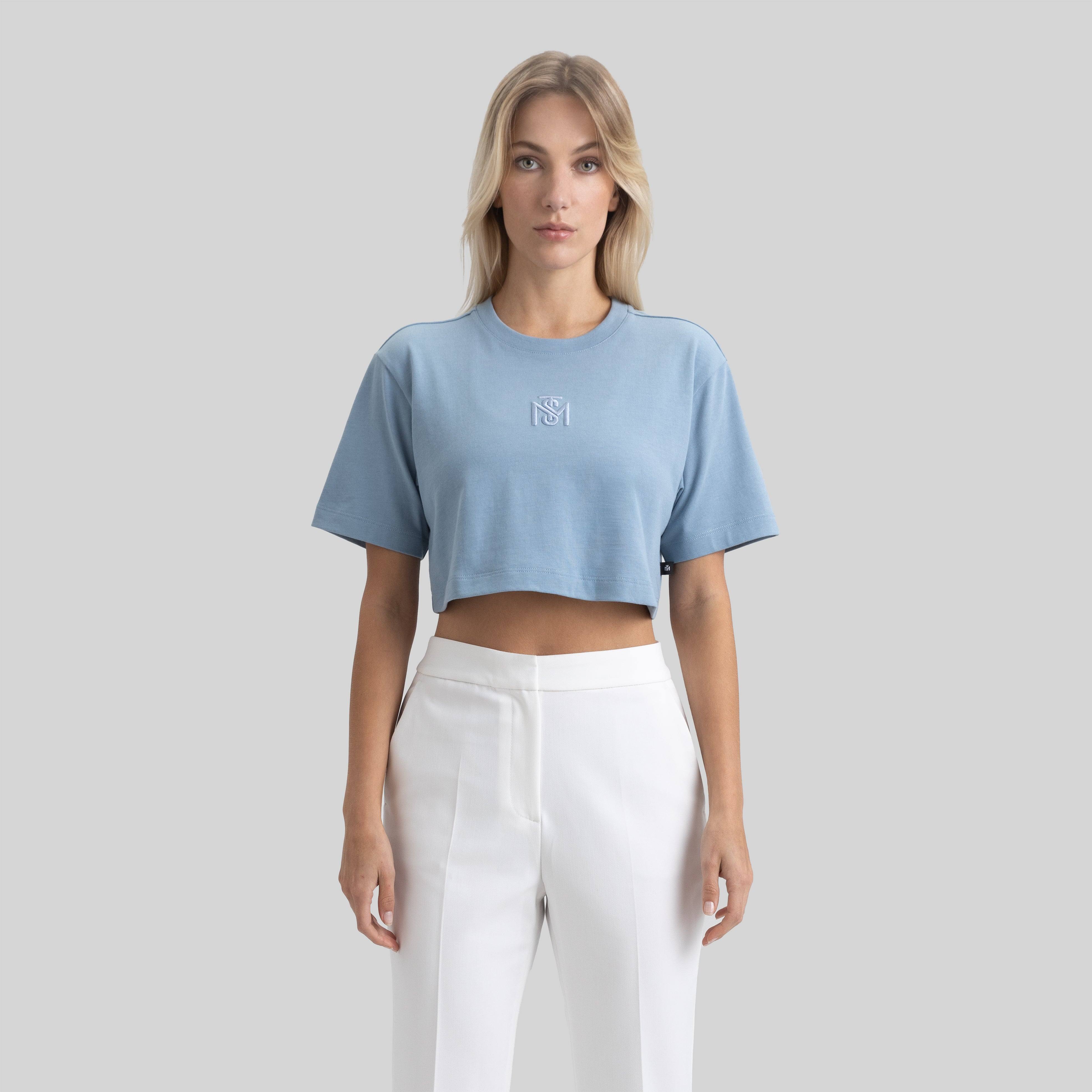 BENZ CROP TOP FADED DENIM | Monastery Couture